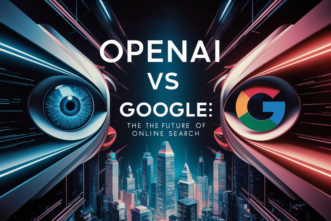 SearchGPT: Revoluția în căutarea online. Imagine care ilustrează tranziția de la căutarea tradițională bazată pe cuvinte cheie la interfața conversațională AI a SearchGPT.