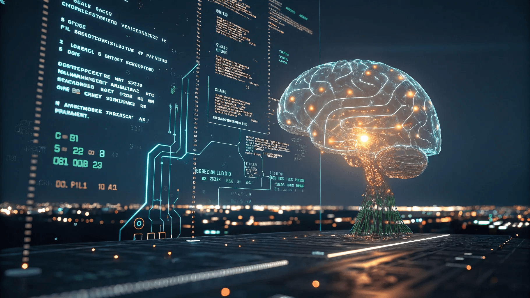 AITRAINING: a computer screen with a glowing brain